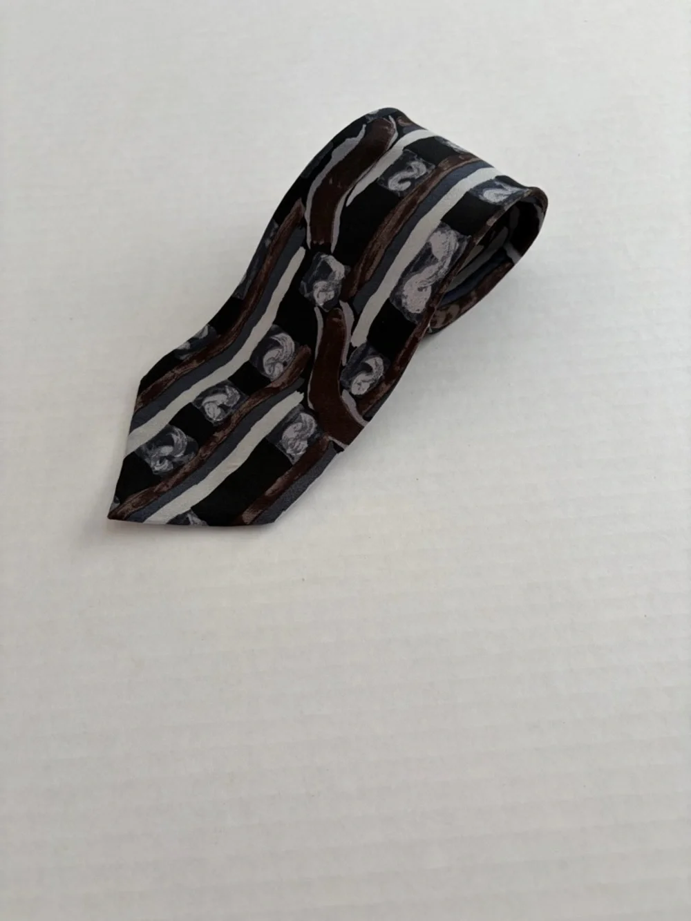 Bill Blass Silk Tie Brown Gray Abstract Striped The Bon Marché Vintage
